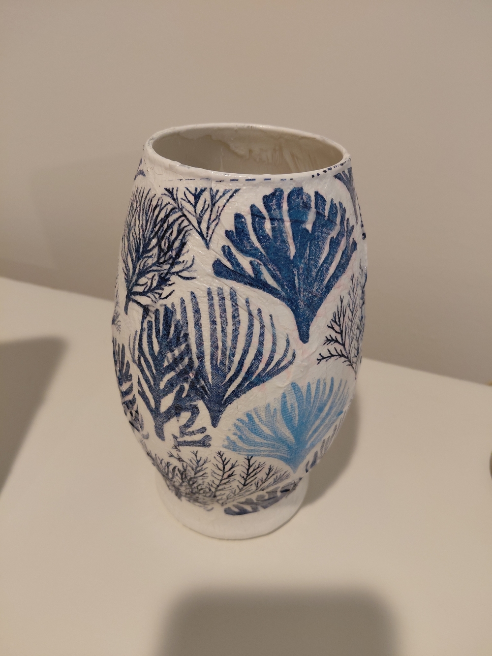 Blue Coral Glass Vase. Beach Decor. Blue And White In Color